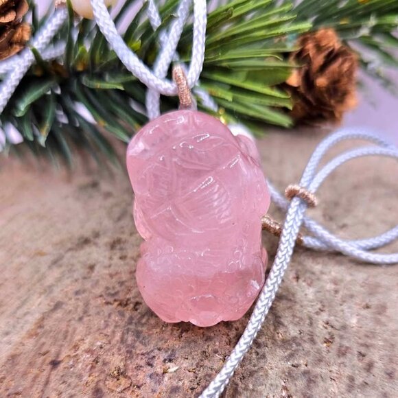 Nature Rose Quartz Pi Xiu Hand Braided Pendant Necklace - Picture 2 of 10